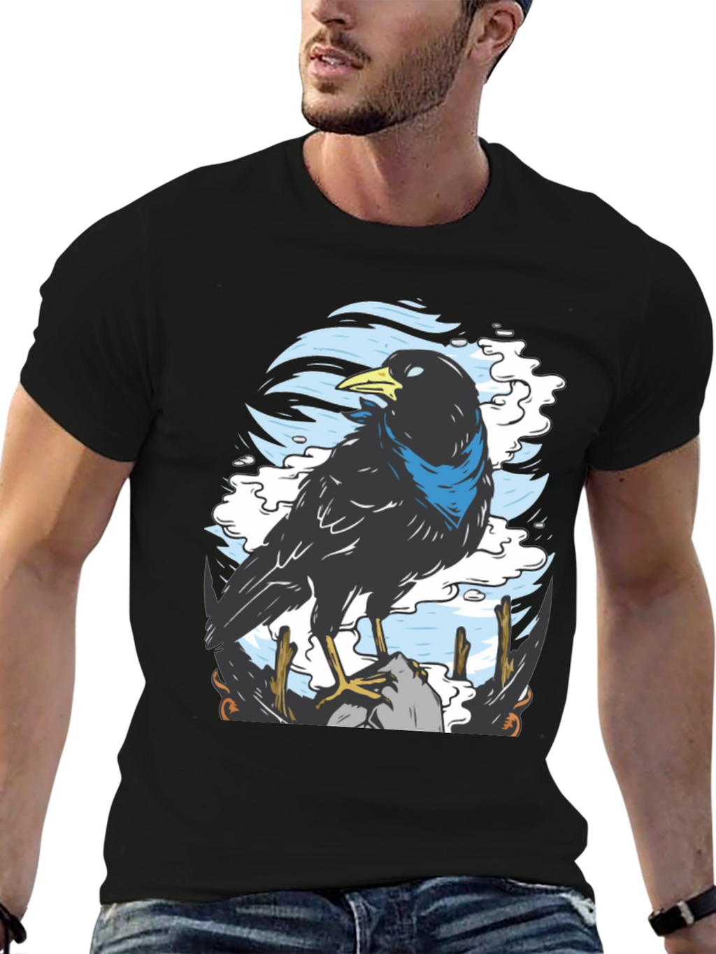 Raven Graphic T-Shirt - Unique Bird Design