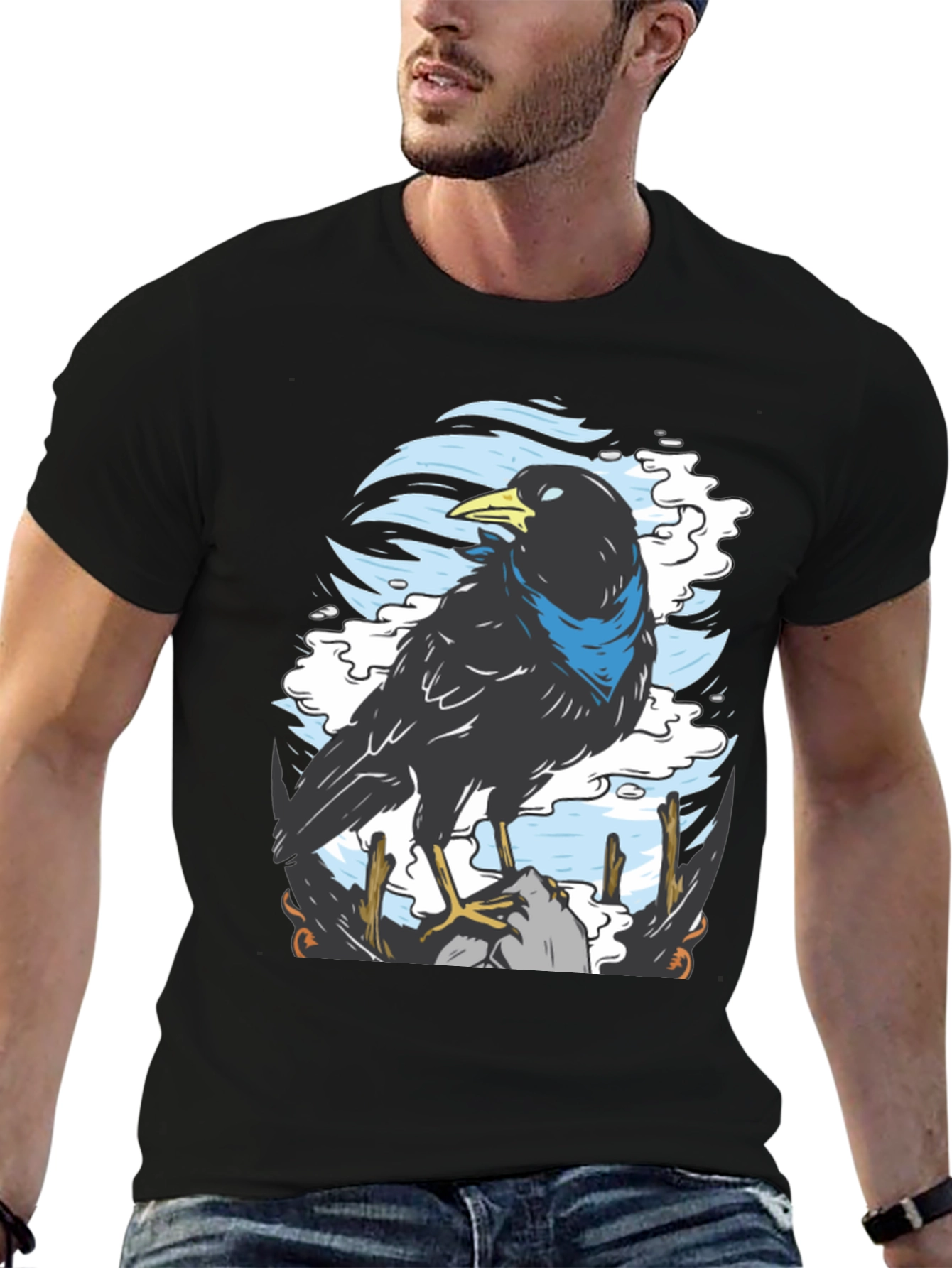 Raven Graphic T-Shirt - Unique Bird Design
