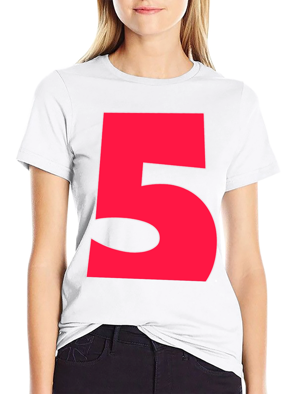 Bold Red Number 5 Graphic Tee - Black