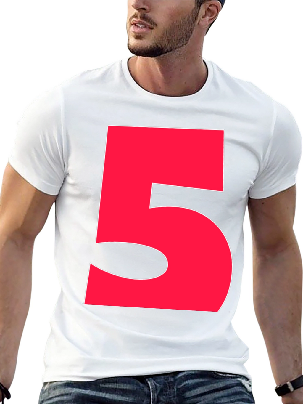 Bold Red Number 5 Graphic Tee - Black