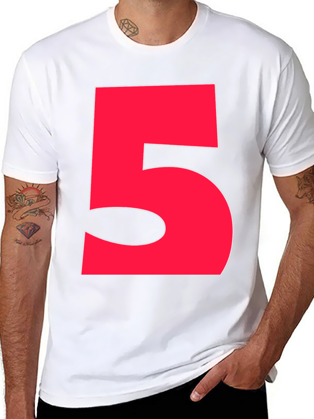 Bold Red Number 5 Graphic Tee - Black
