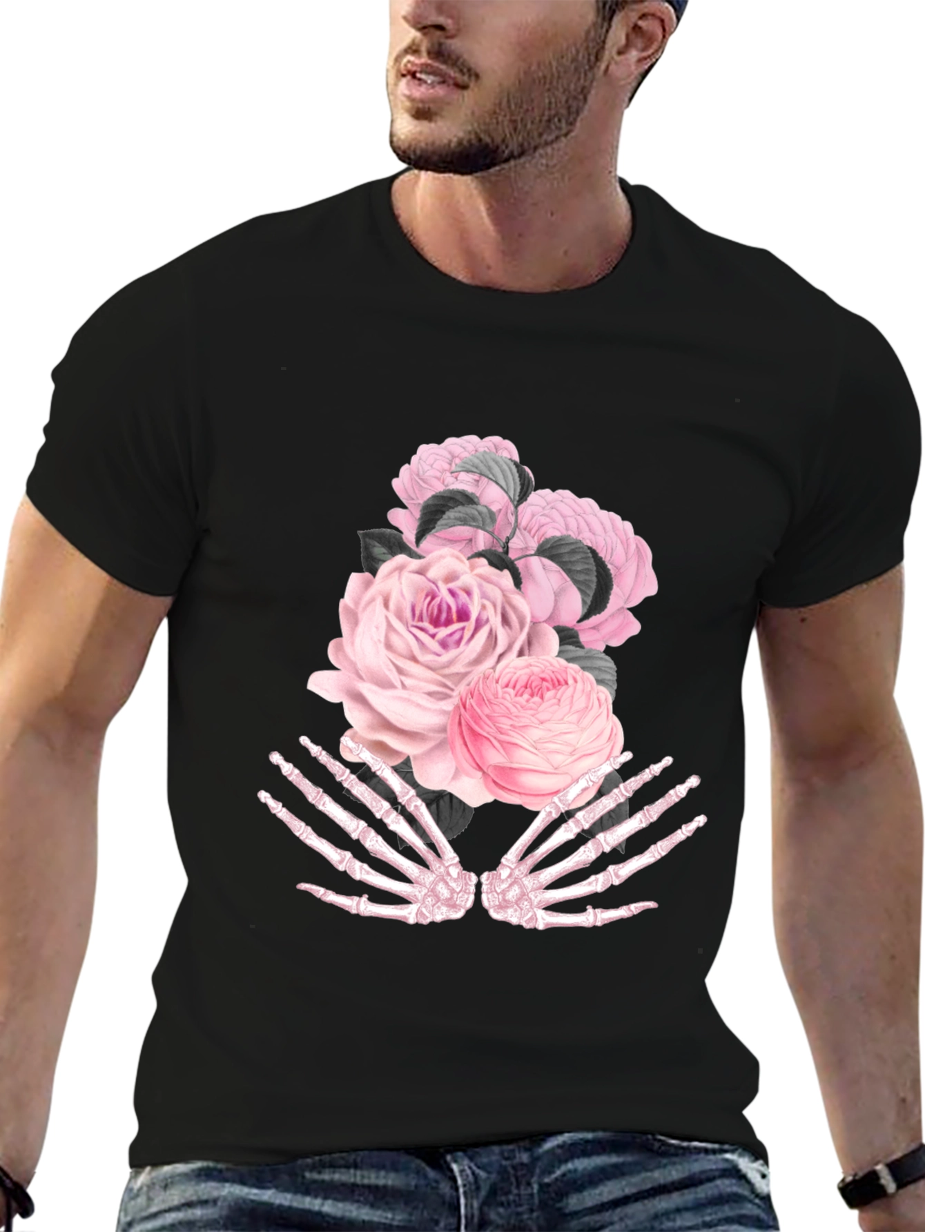 Floral Skeleton Hand Graphic T-Shirt