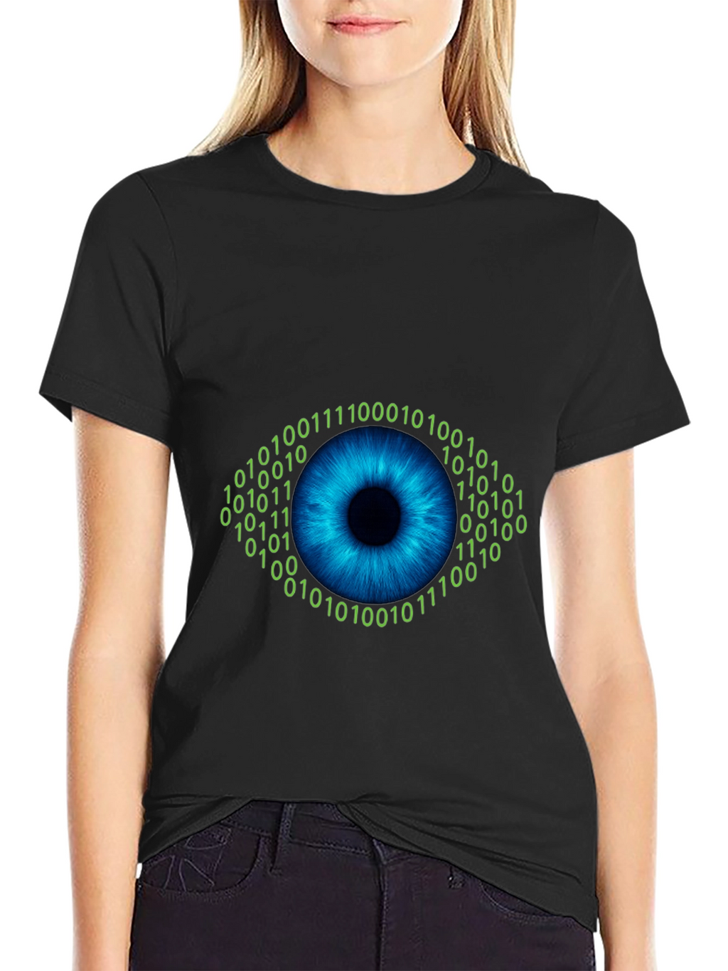 Binary Eye Graphic T-Shirt - Black Cotton