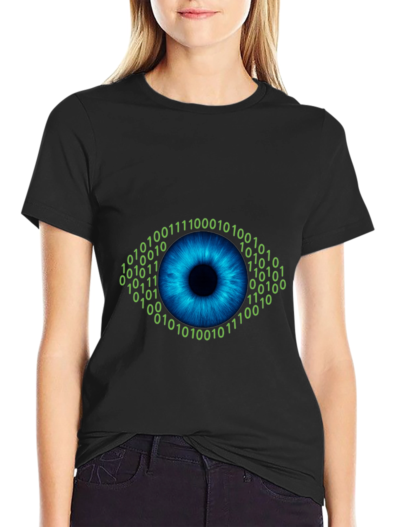 Binary Eye Graphic T-Shirt - Black Cotton