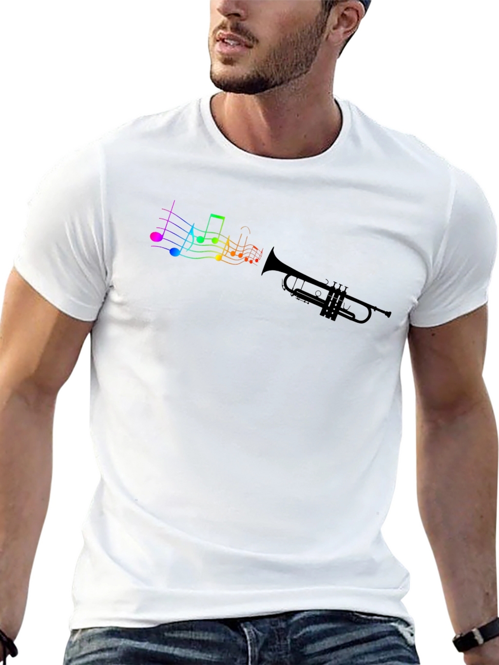 Musical Trumpet T-Shirt - Rainbow Notes