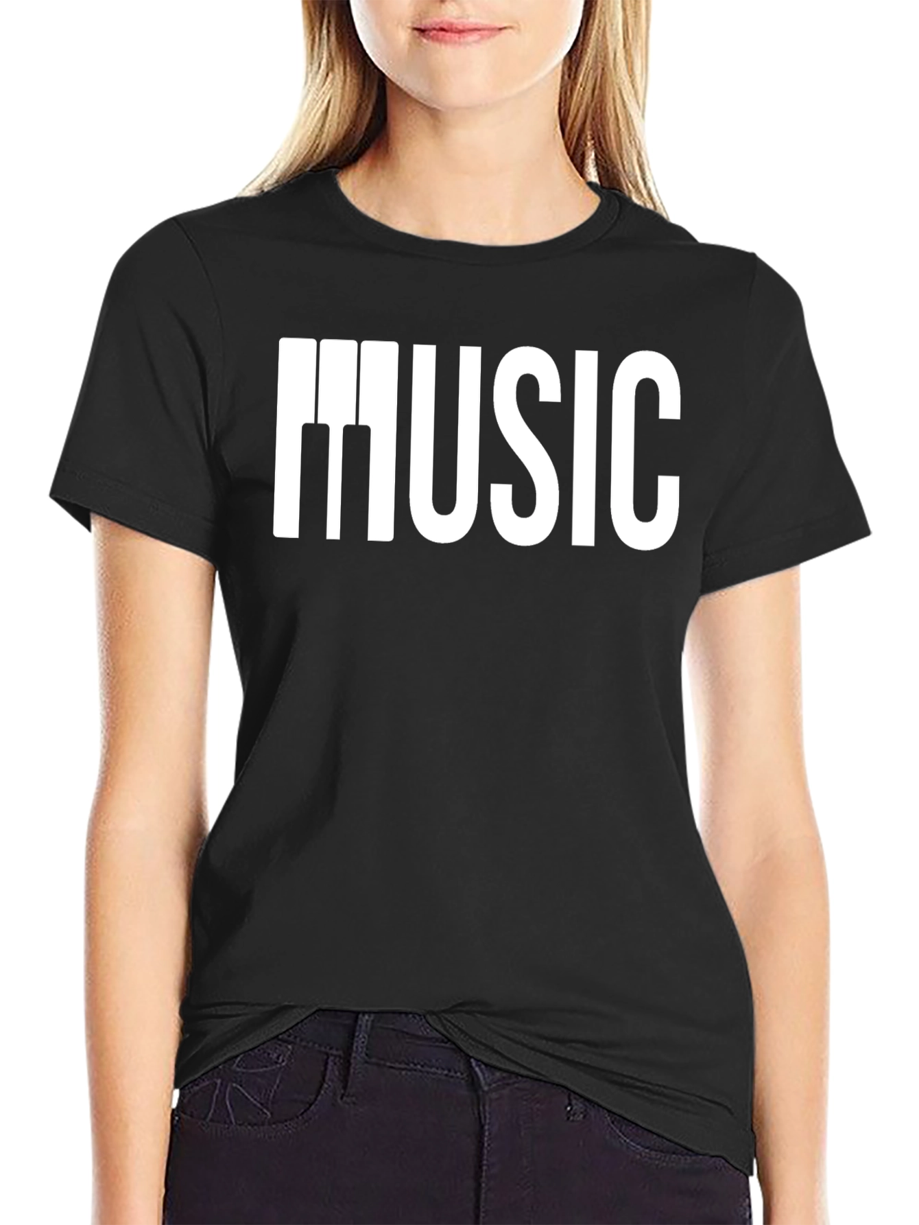 Music Piano Keys Graphic Black T-Shirt