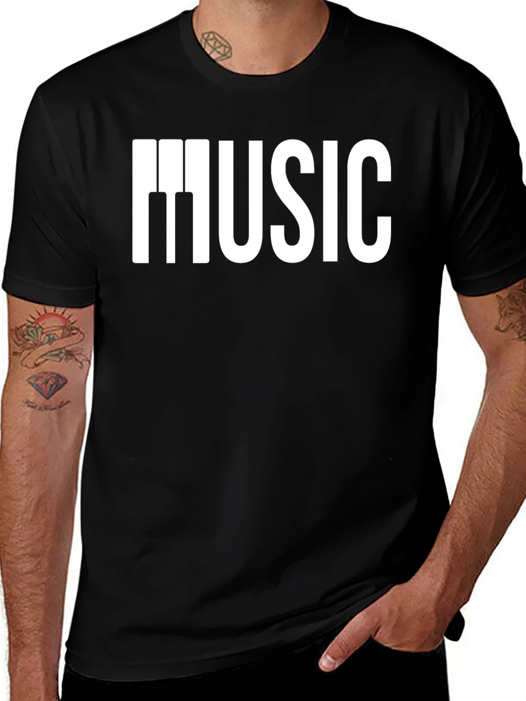 Music Piano Keys Graphic Black T-Shirt