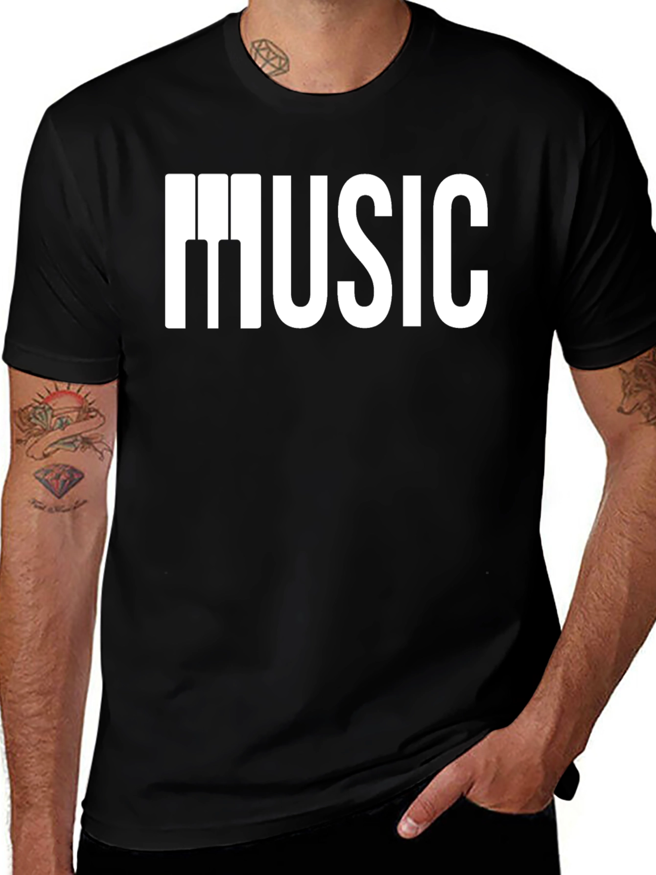 Music Piano Keys Graphic Black T-Shirt