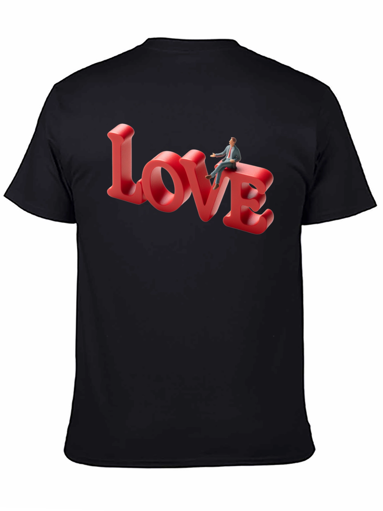 Love T-Shirt: Man Sitting on Word Art