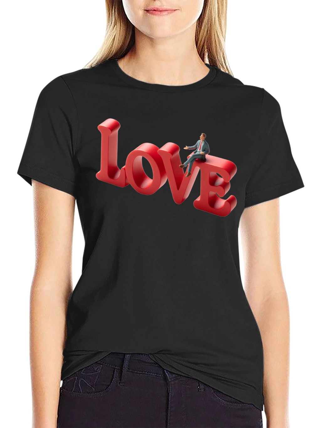 Love T-Shirt: Man Sitting on Word Art