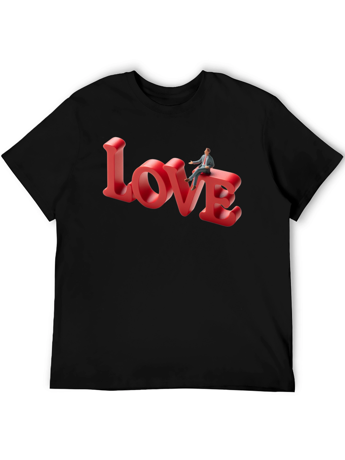 Love T-Shirt: Man Sitting on Word Art