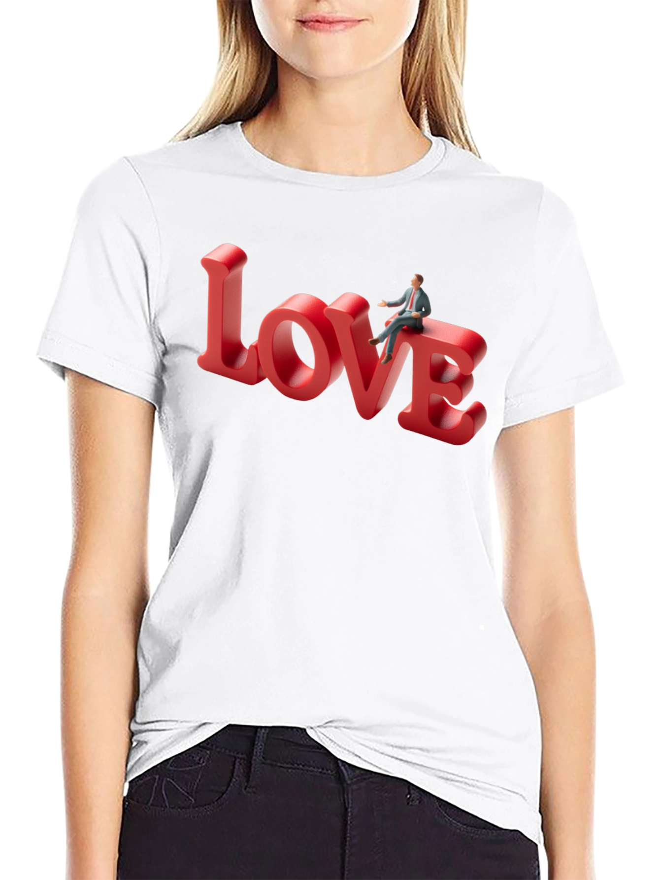 Love T-Shirt: Man Sitting on Word Art