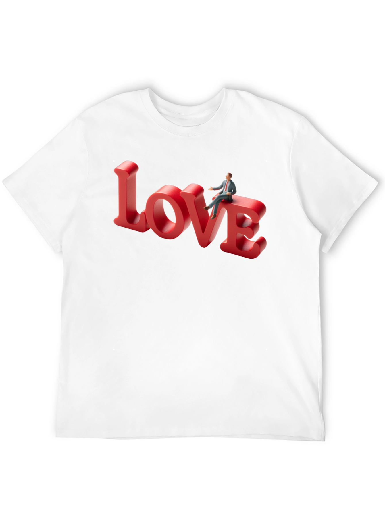 Love T-Shirt: Man Sitting on Word Art