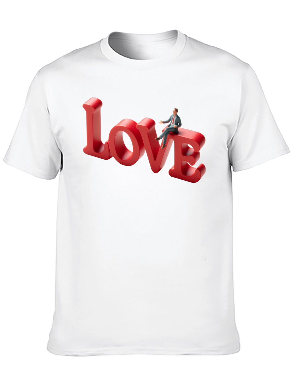Love T-Shirt: Man Sitting on Word Art
