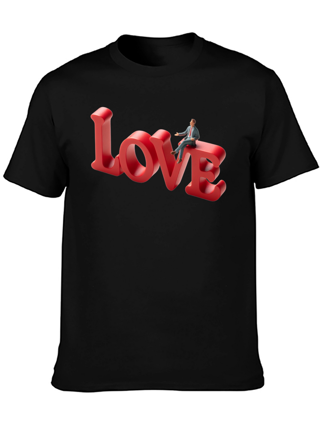 Love T-Shirt: Man Sitting on Word Art