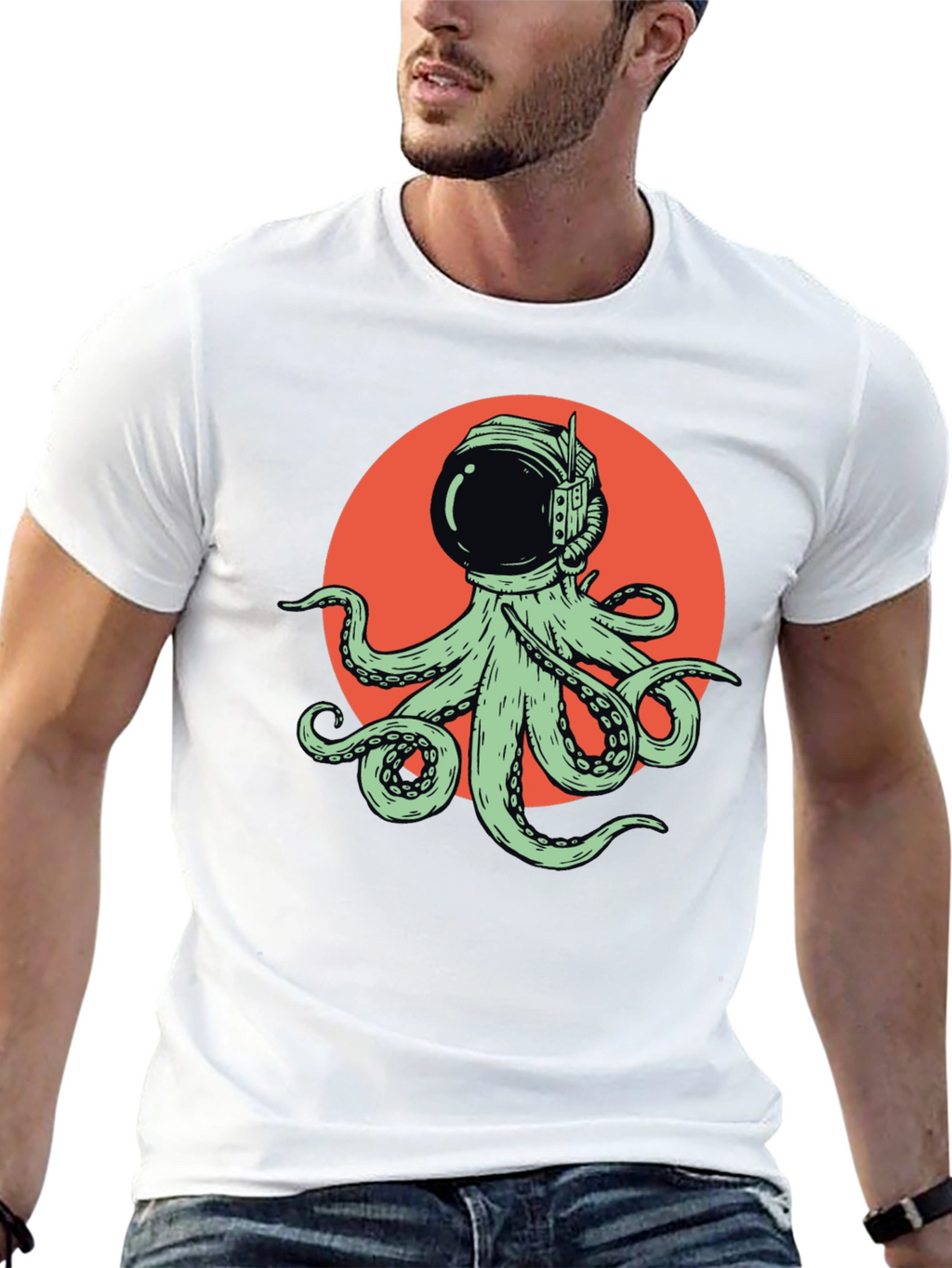 Octopus Astronaut Graphic Tee - Black Cotton T-Shirt
