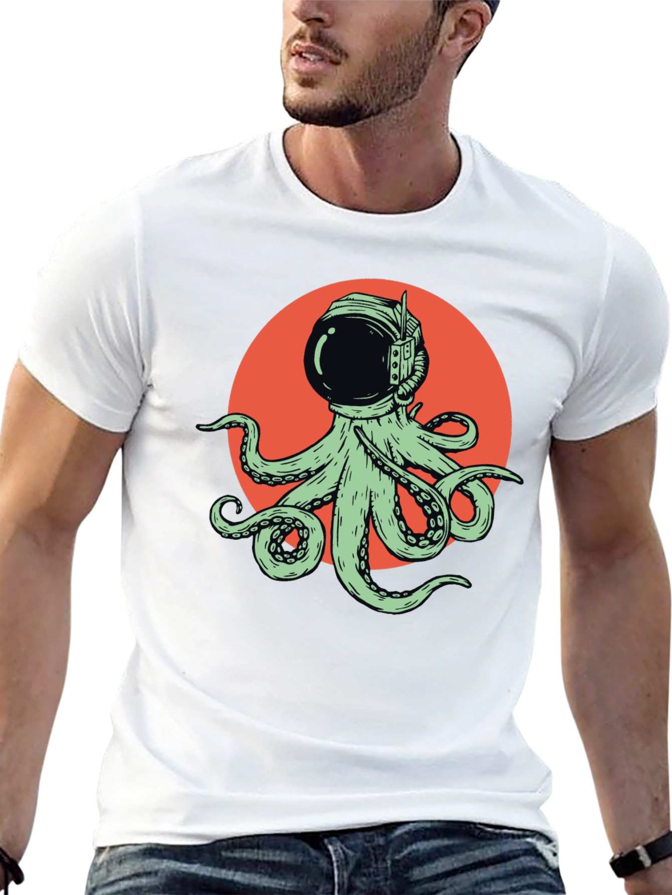 Octopus Astronaut Graphic Tee - Black Cotton T-Shirt