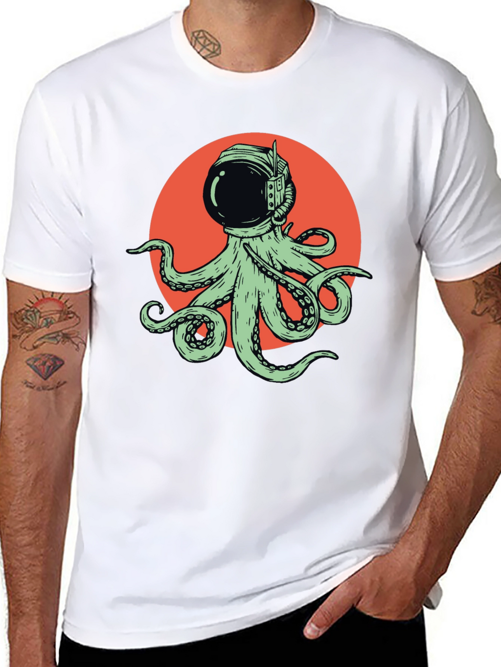 Octopus Astronaut Graphic Tee - Black Cotton T-Shirt