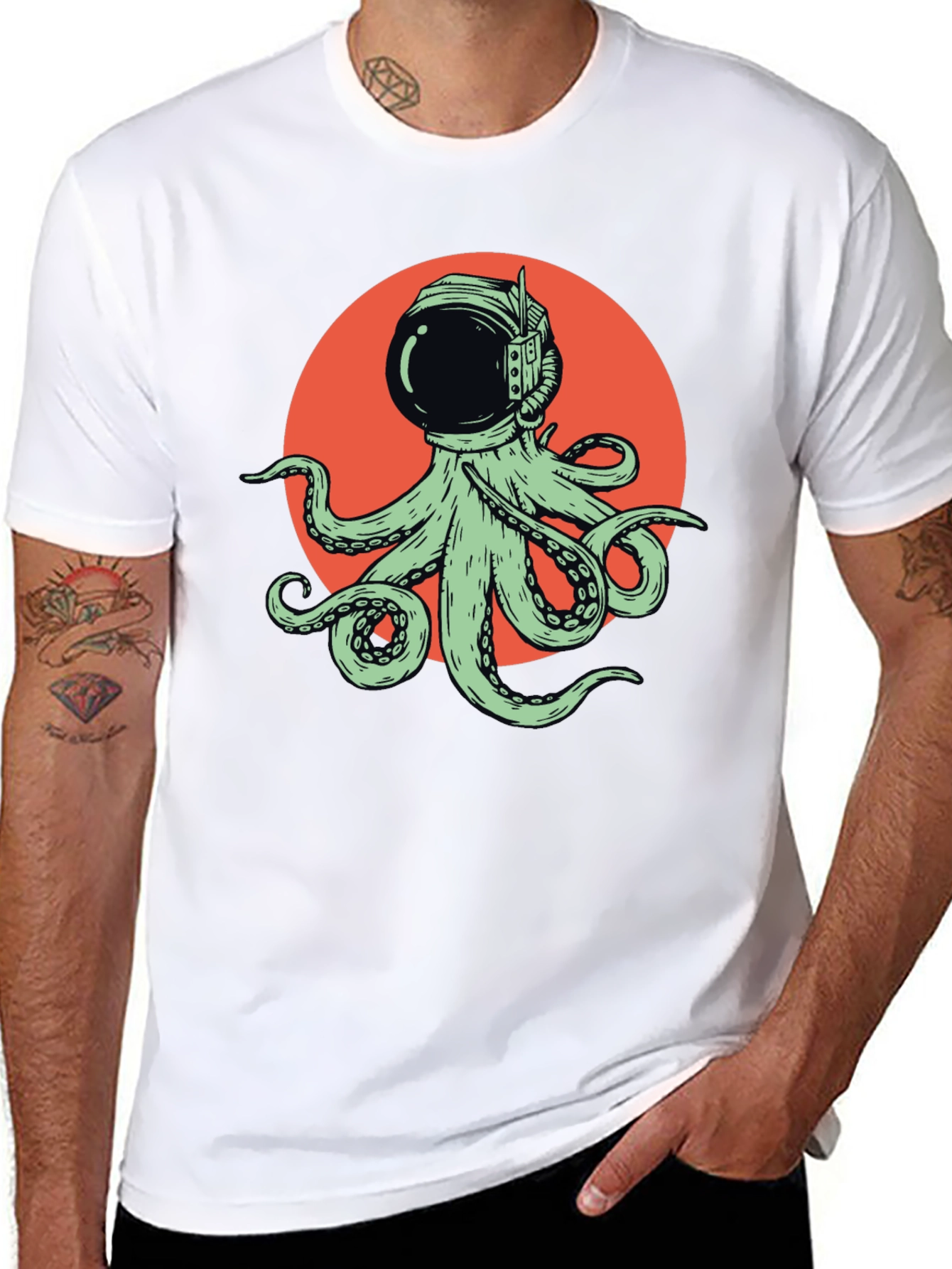 Octopus Astronaut Graphic Tee - Black Cotton T-Shirt