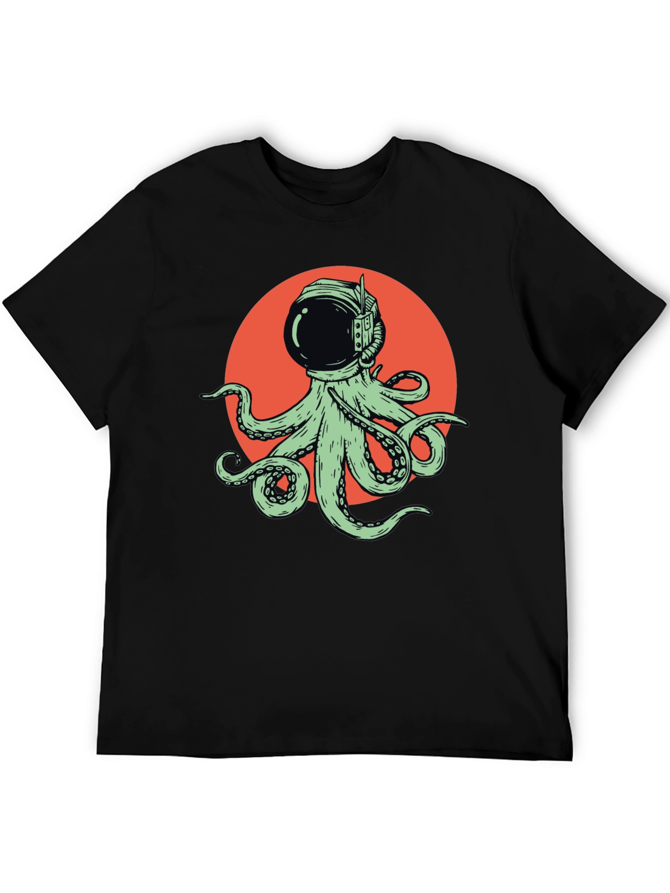 Octopus Astronaut Graphic Tee - Black Cotton T-Shirt