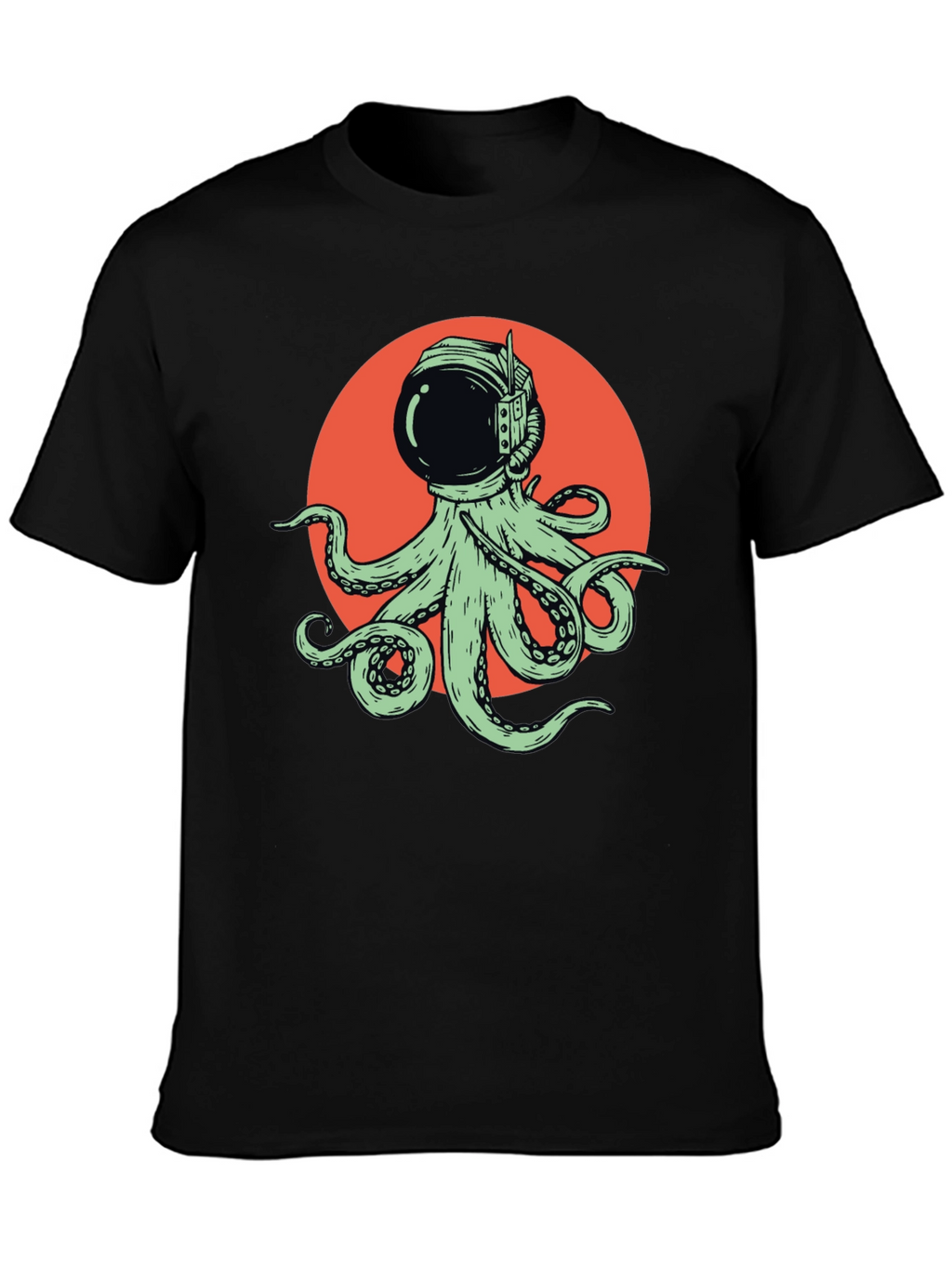 Octopus Astronaut Graphic Tee - Black Cotton T-Shirt