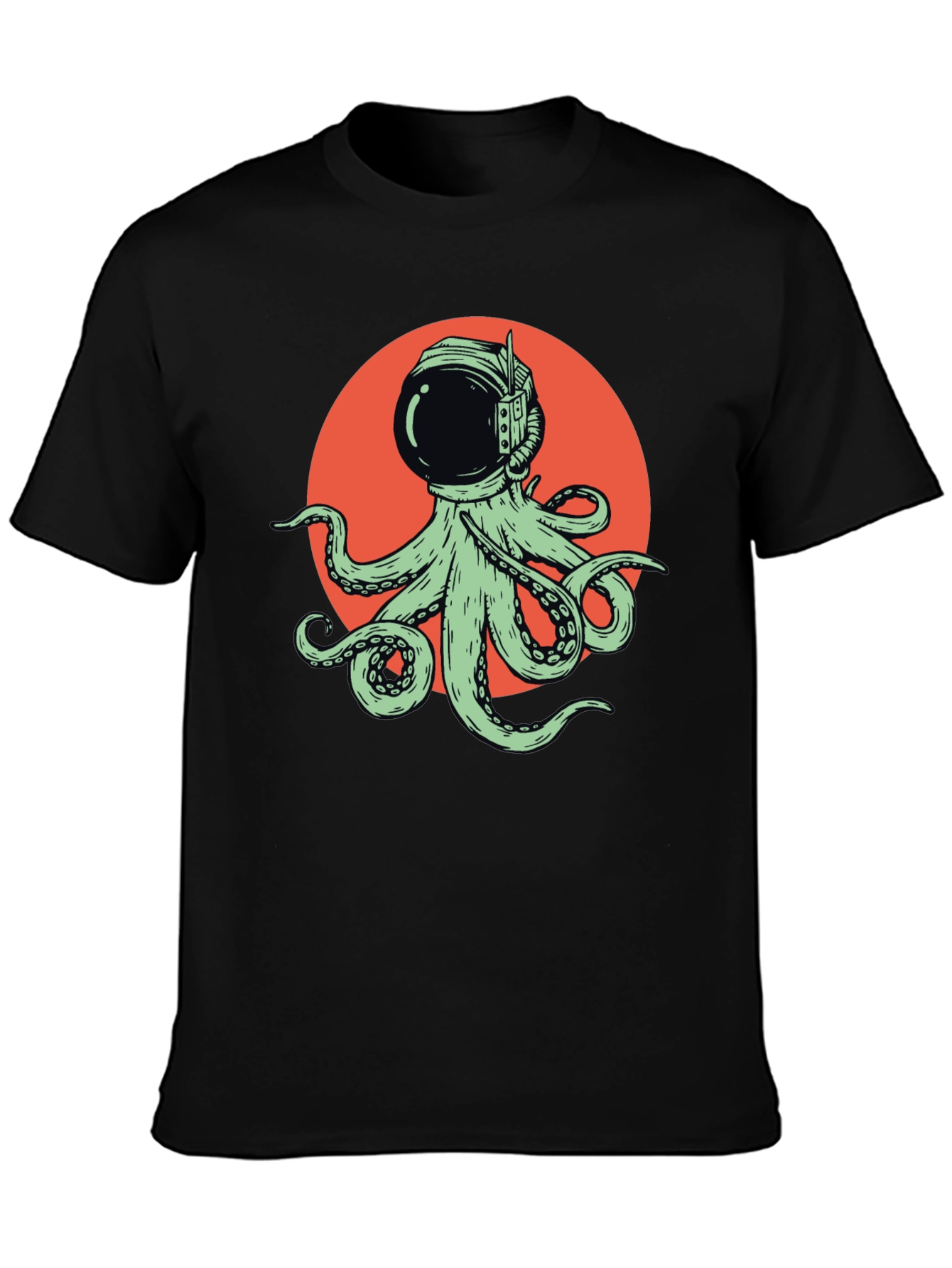 Octopus Astronaut Graphic Tee - Black Cotton T-Shirt