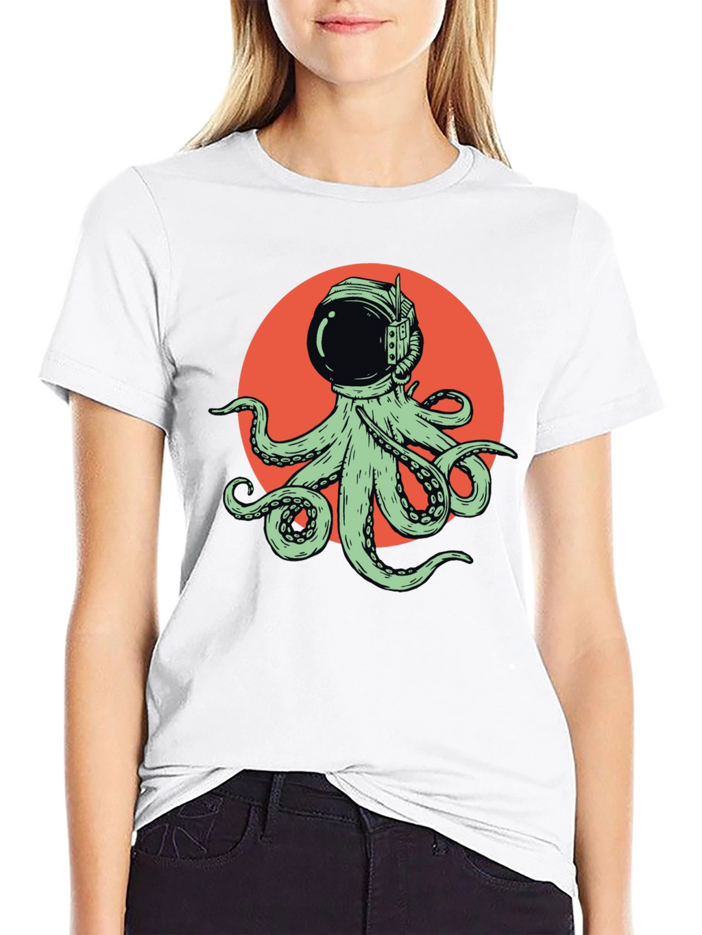 Octopus Astronaut Graphic Tee - Black Cotton T-Shirt