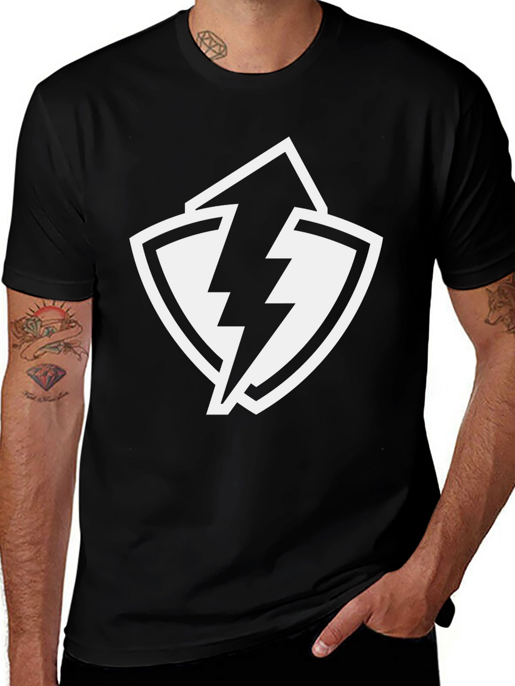 Lightning Bolt Shield Graphic Black T-Shirt