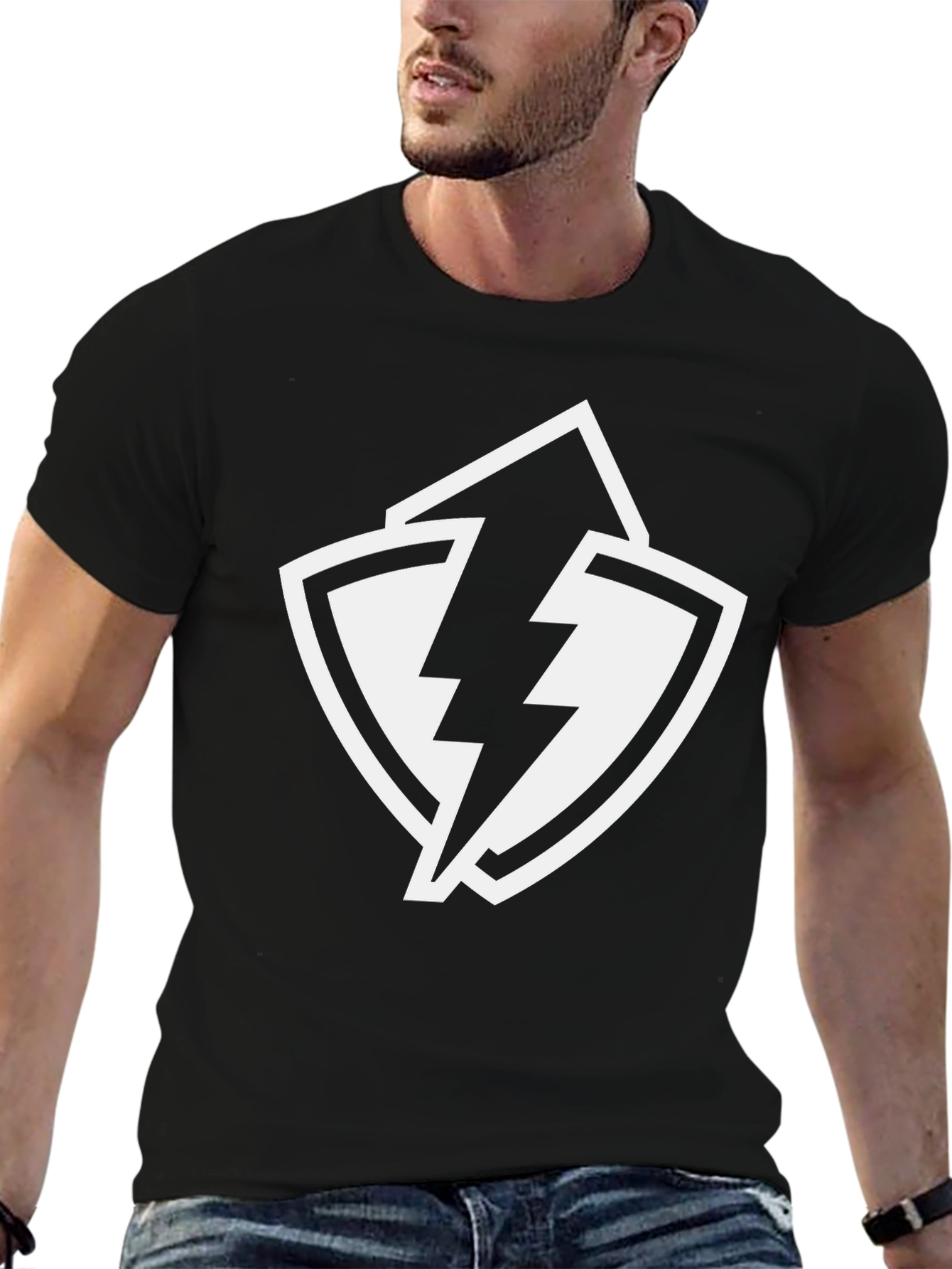 Lightning Bolt Shield Graphic Black T-Shirt