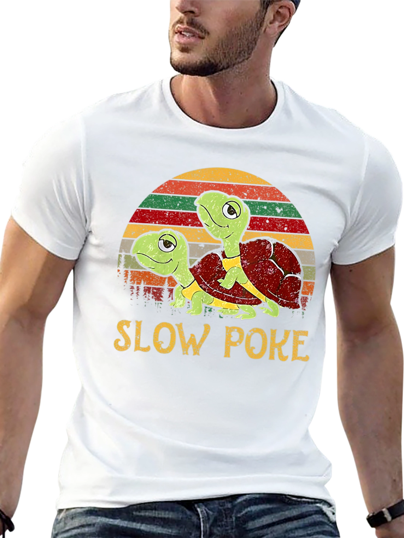 Slow Poke Turtle T-Shirt - Retro Sunset Design
