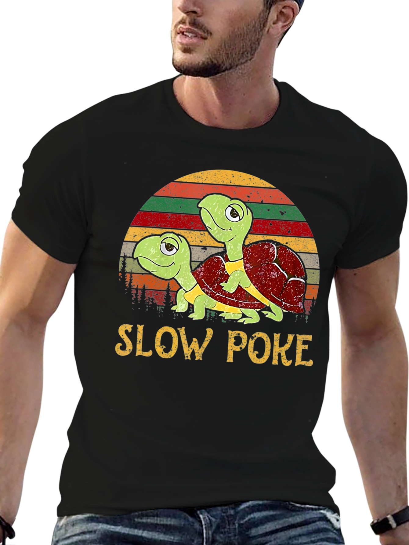 Slow Poke Turtle T-Shirt - Retro Sunset Design