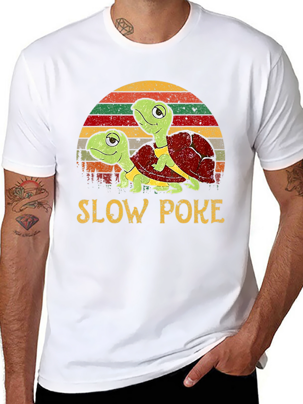 Slow Poke Turtle T-Shirt - Retro Sunset Design