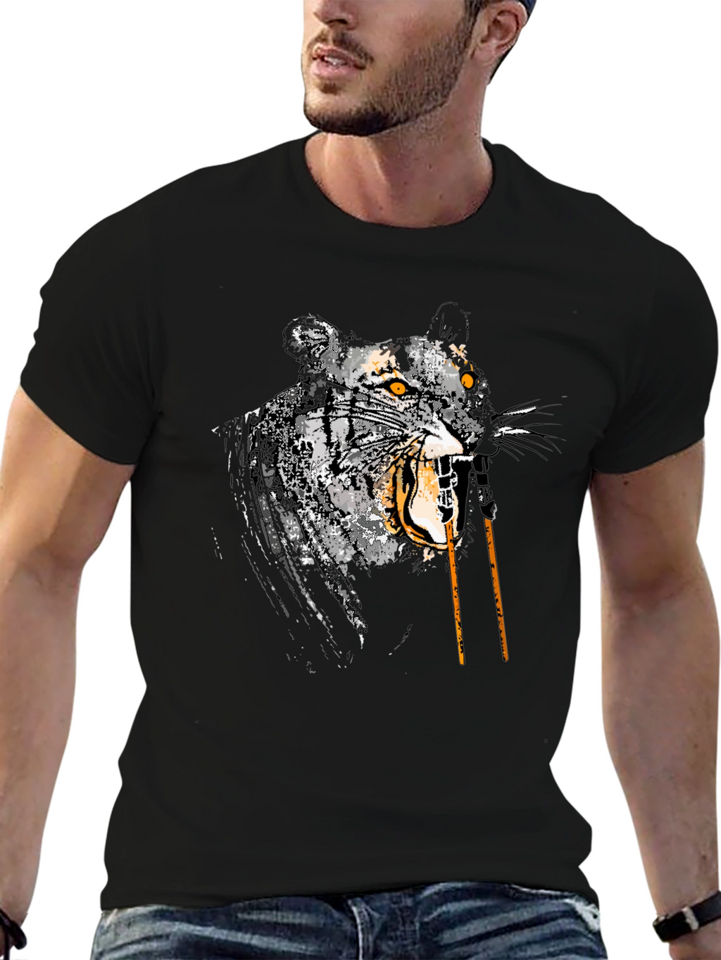 Roaring Tiger Graphic Tee - Mens Black T-Shirt