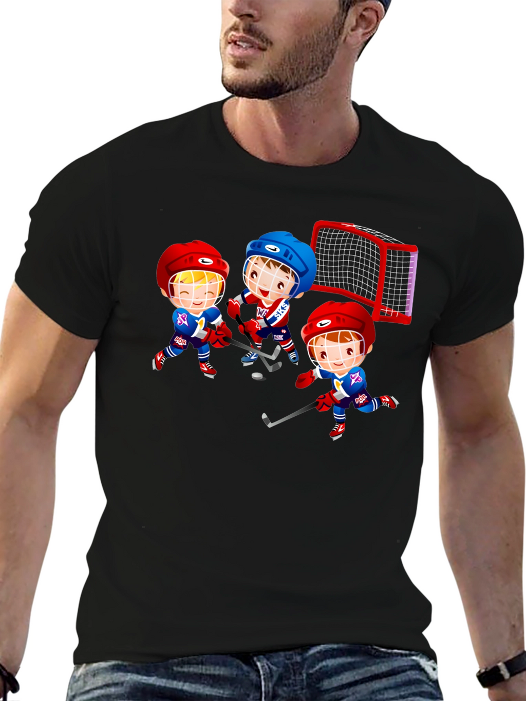 Hockey Cartoon Graphic T-Shirt - Fun Sports Tee