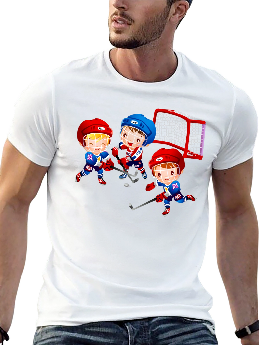 Hockey Cartoon Graphic T-Shirt - Fun Sports Tee