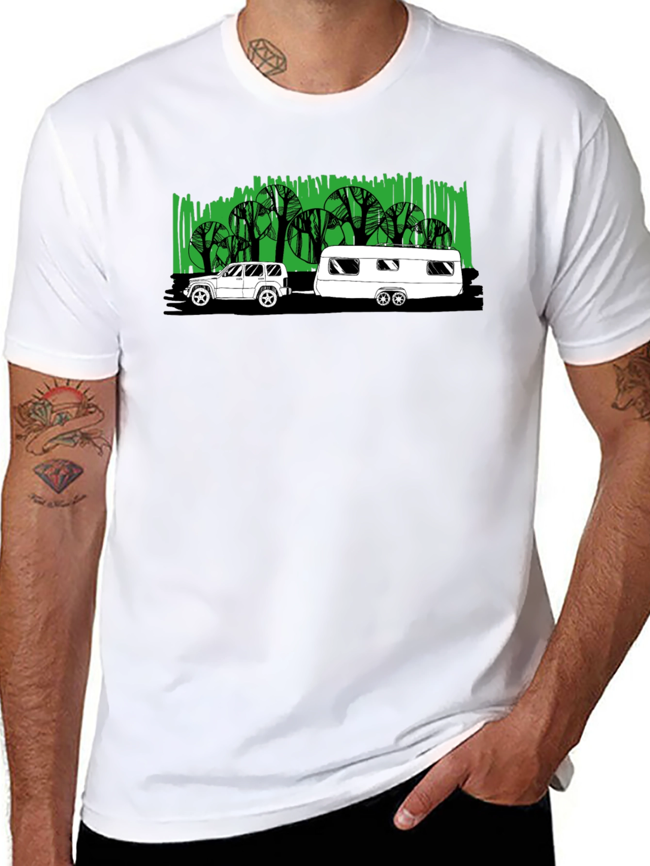 Car & Camper Graphic T-Shirt - Black