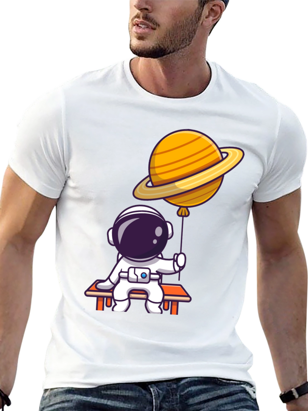 Astronaut & Planet Balloon Graphic T-Shirt