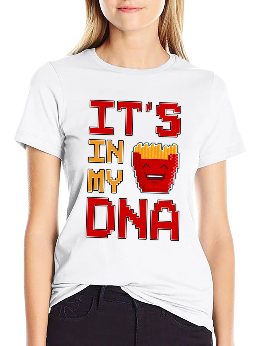 Its In My DNA Fries Pixel Art Black T-Shirt