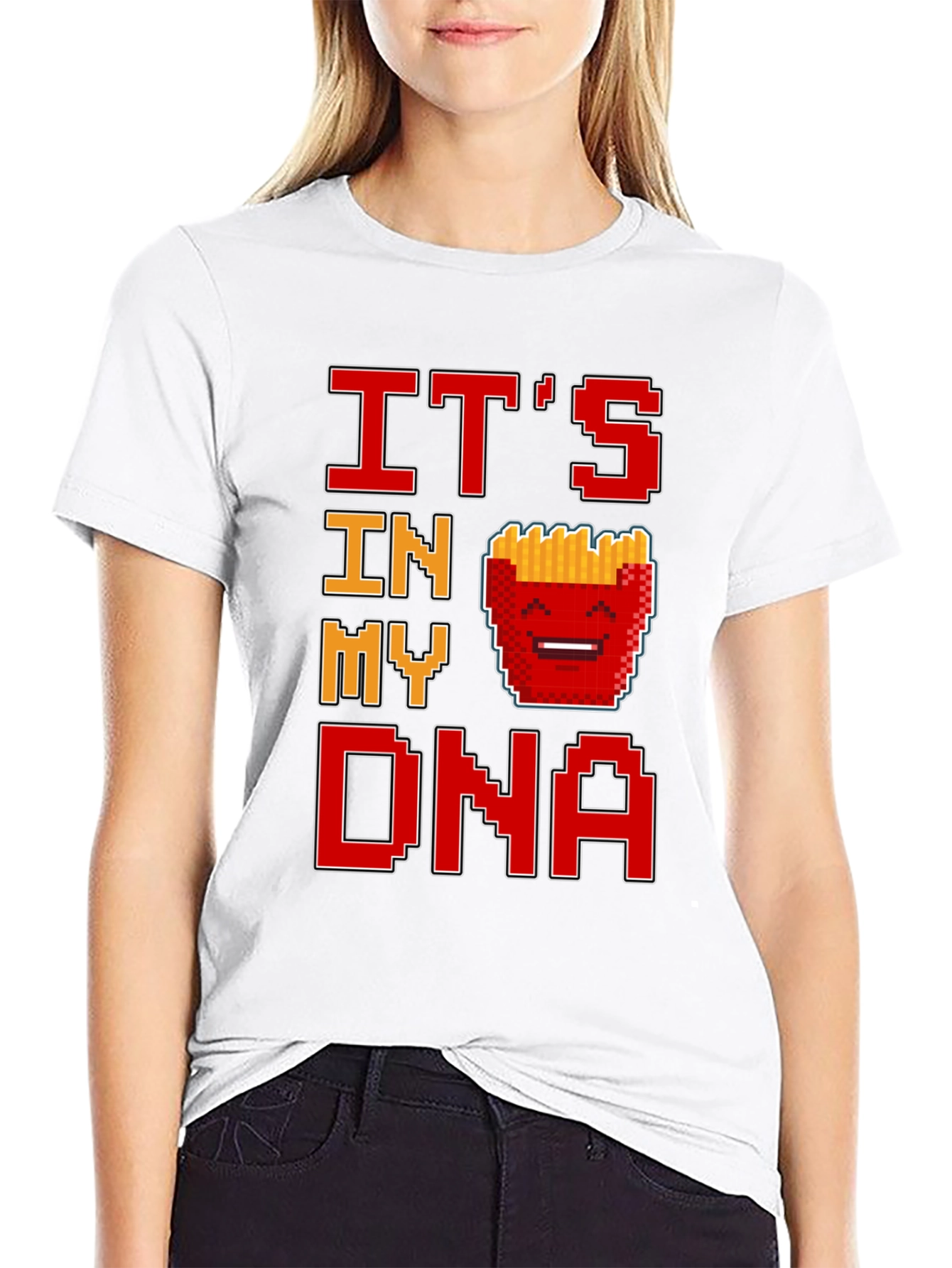 Its In My DNA Fries Pixel Art Black T-Shirt