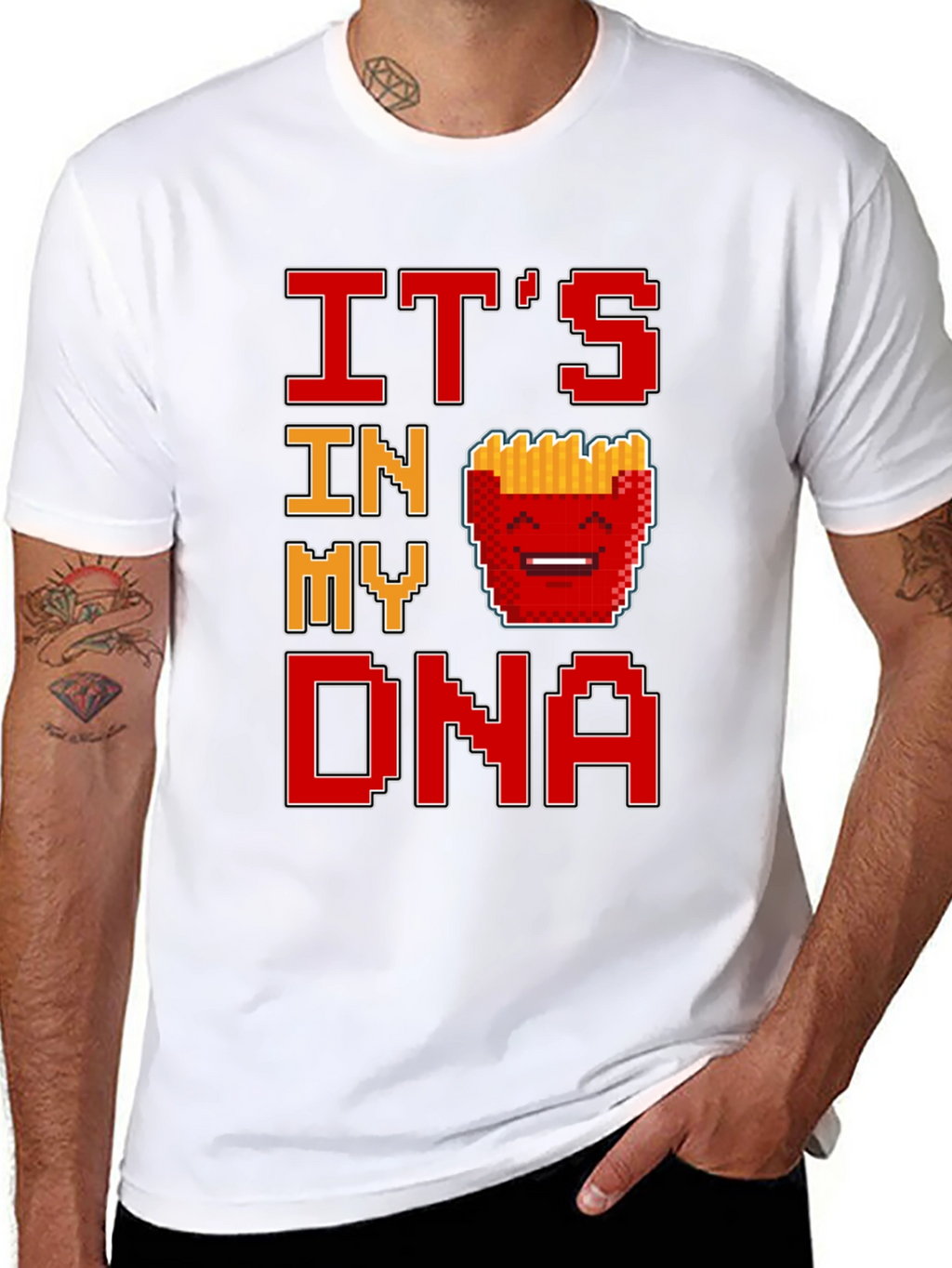Its In My DNA Fries Pixel Art Black T-Shirt