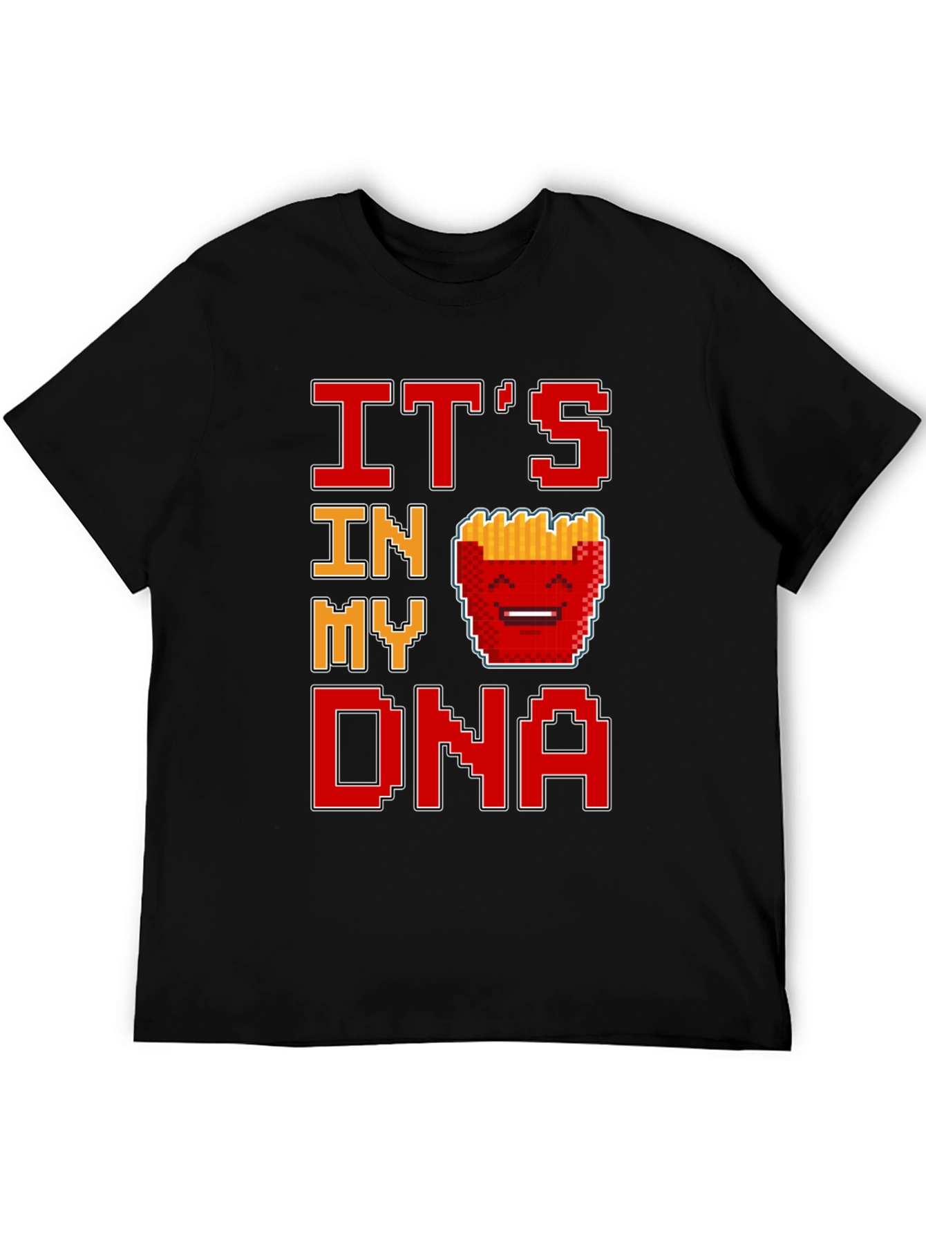 Its In My DNA Fries Pixel Art Black T-Shirt
