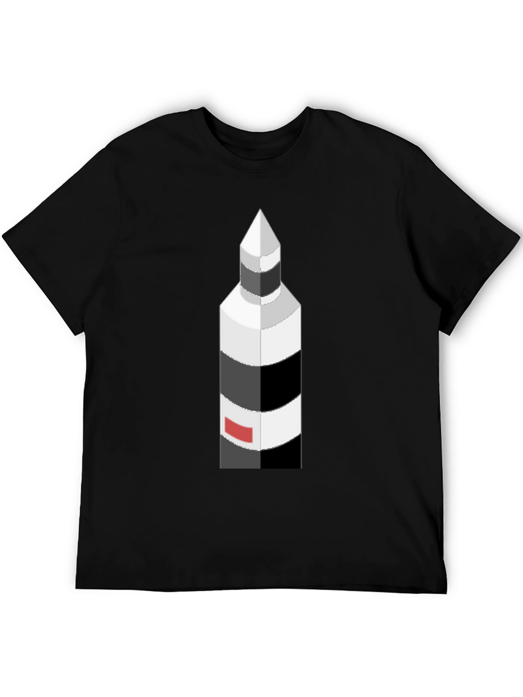 Isometric Lighthouse Graphic Tee - Black Cotton Casual Shirt