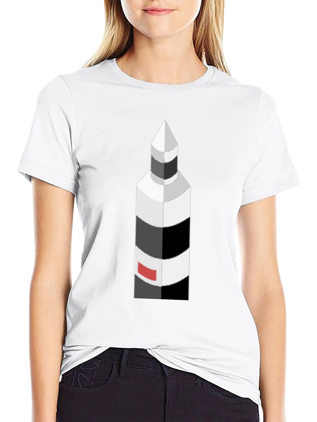 Isometric Lighthouse Graphic Tee - Black Cotton Casual Shirt