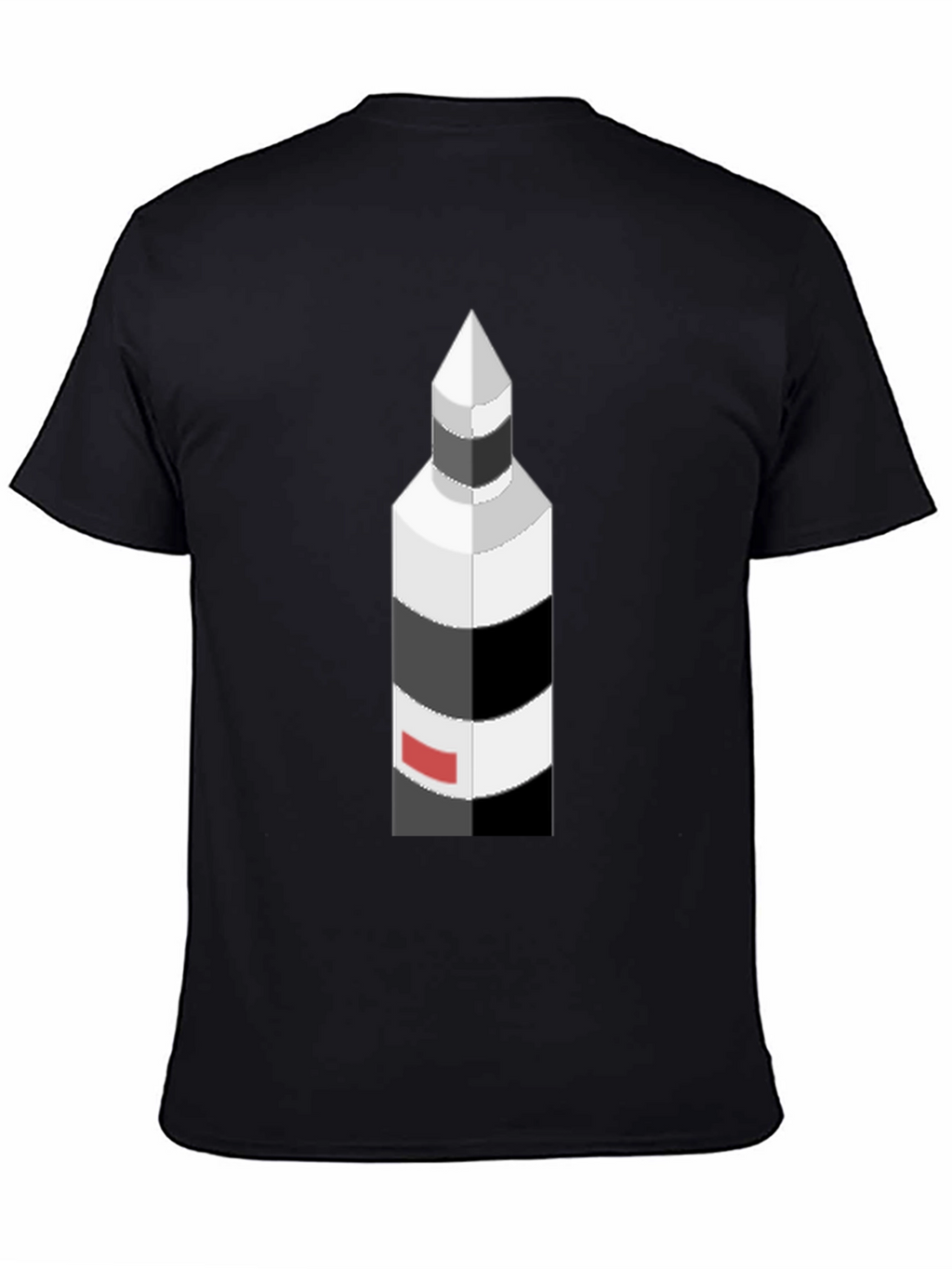 Isometric Lighthouse Graphic Tee - Black Cotton Casual Shirt