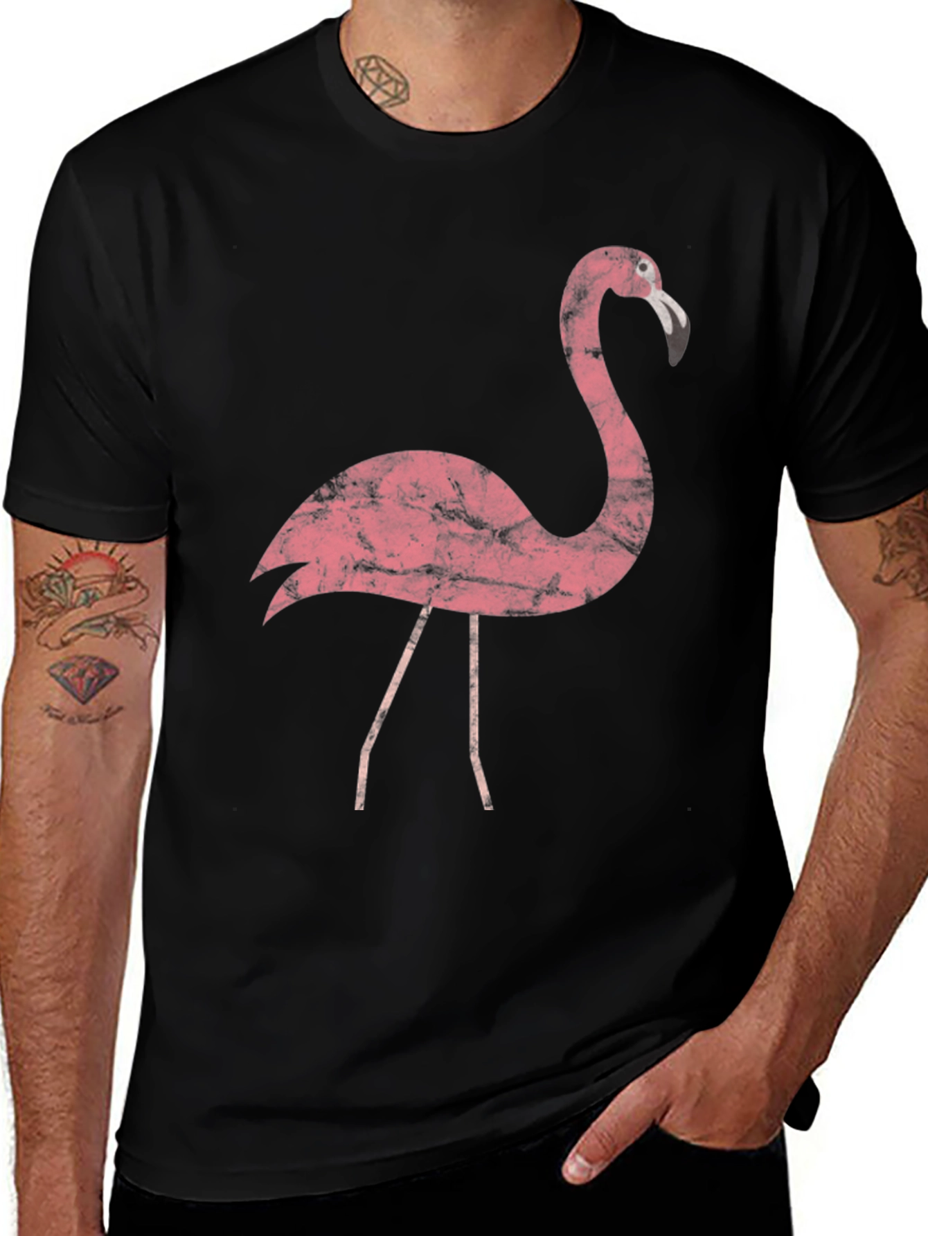 Pink Flamingo Graphic Tee - Casual Black T-Shirt