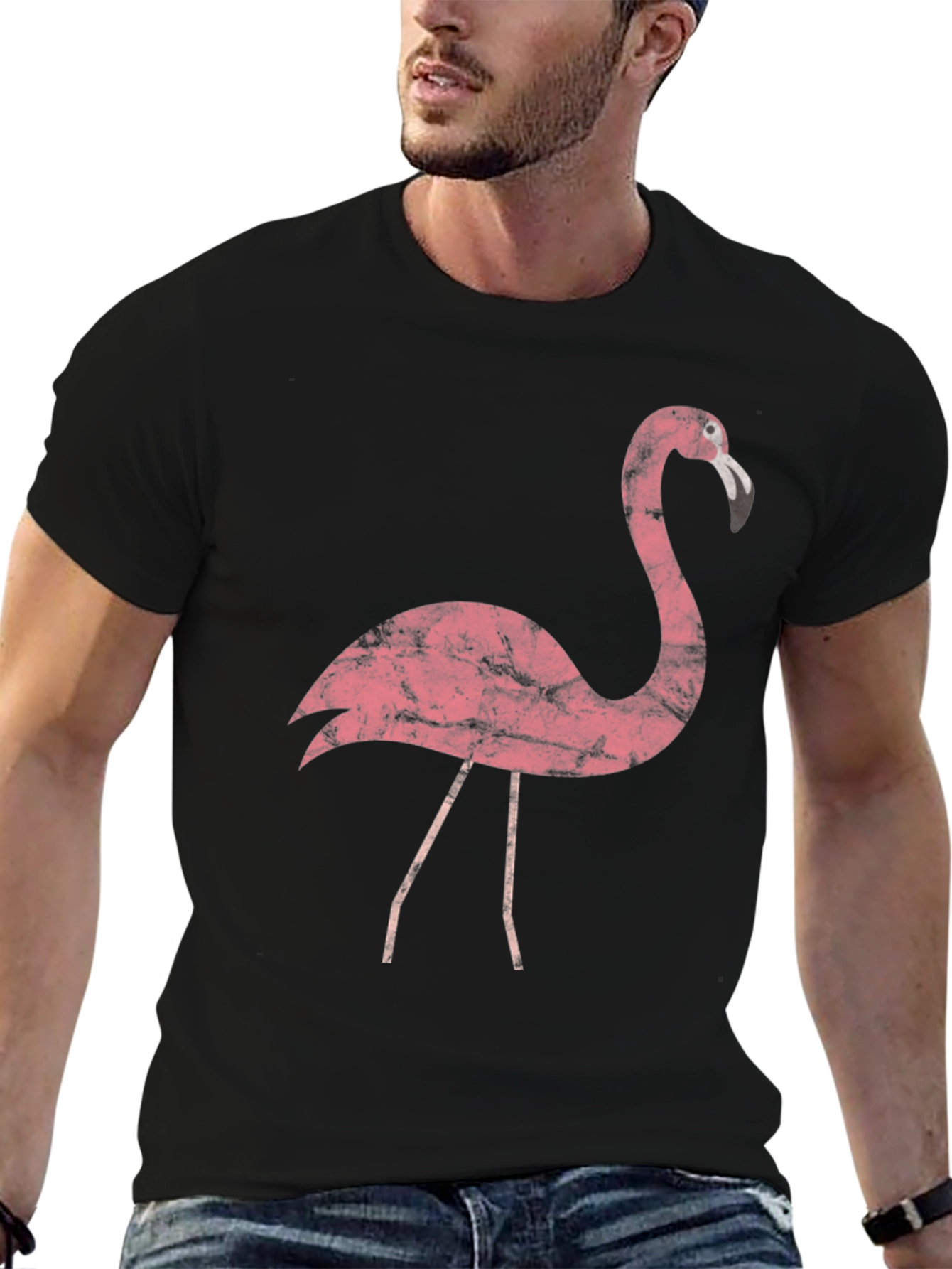 Pink Flamingo Graphic Tee - Casual Black T-Shirt