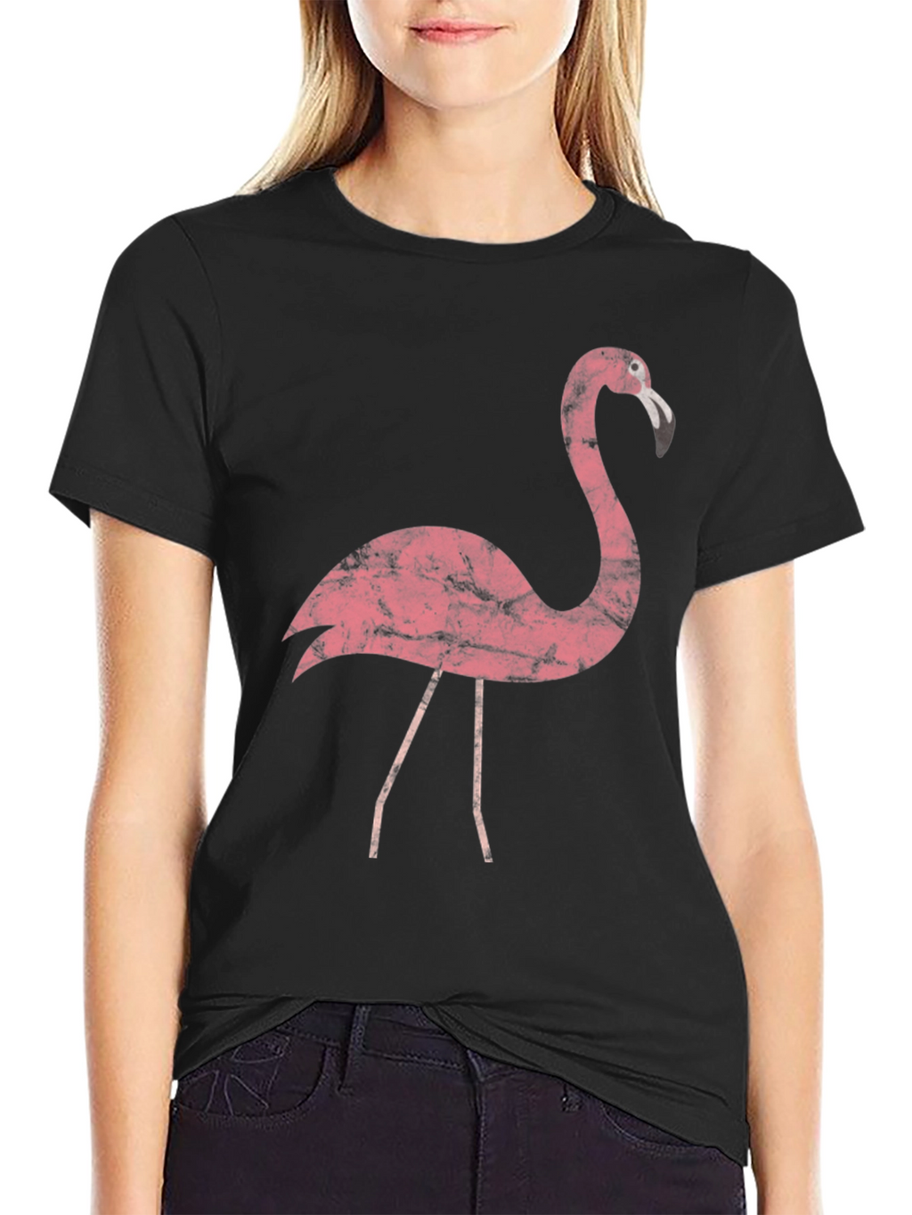 Pink Flamingo Graphic Tee - Casual Black T-Shirt