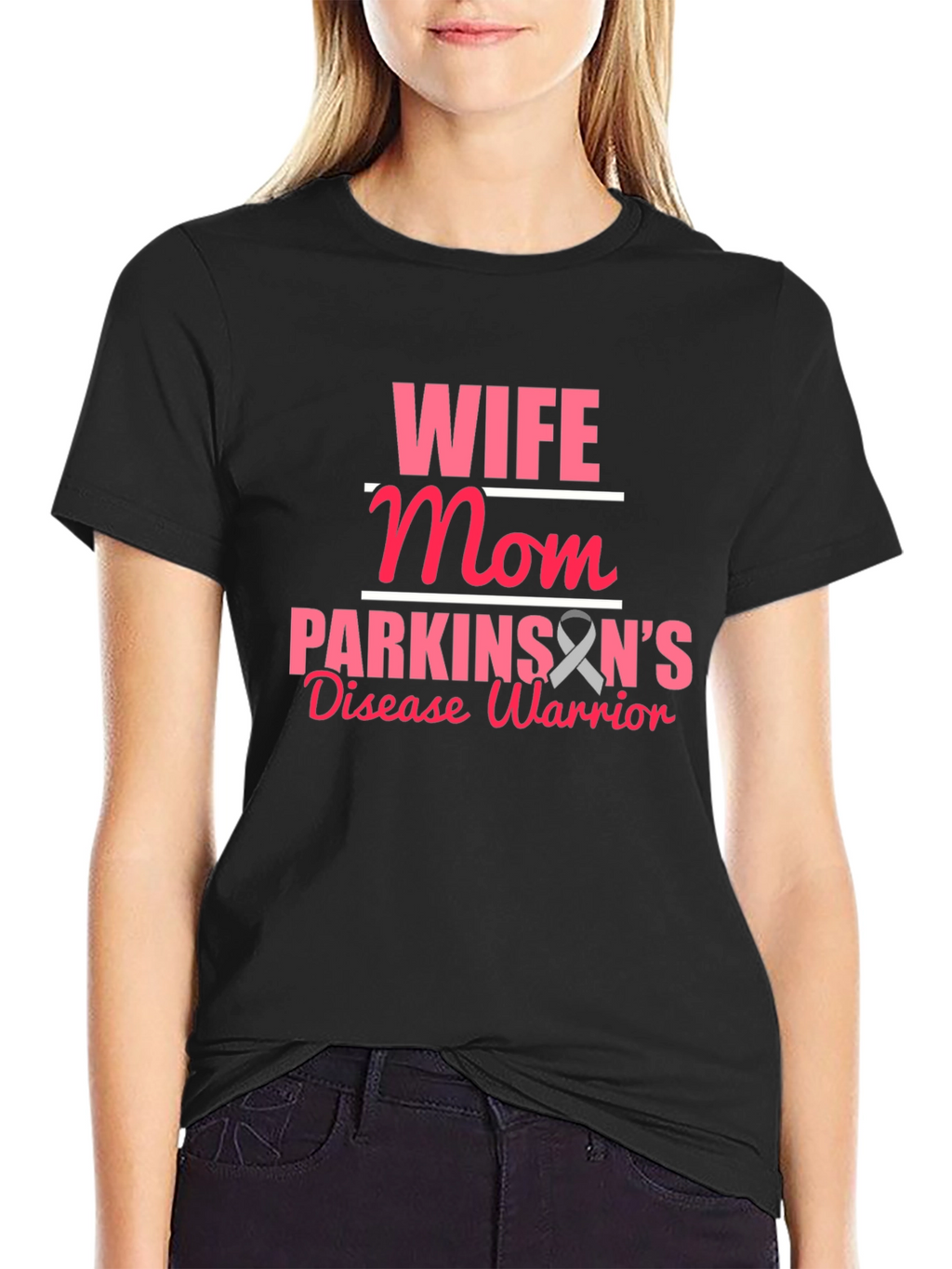 Wife Mom Parkinsons Disease Warrior Black T-Shirt