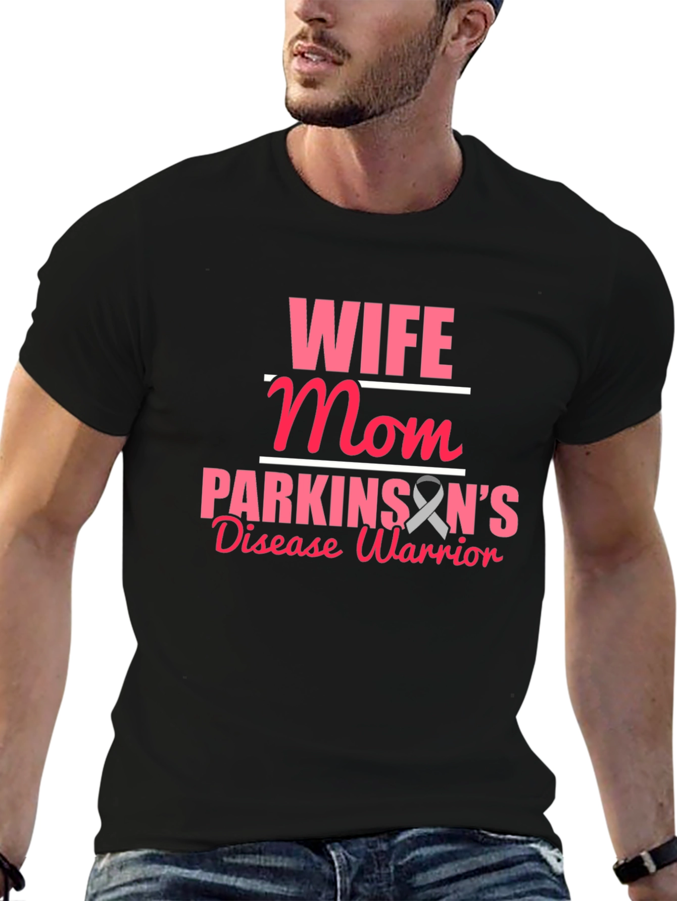 Wife Mom Parkinsons Disease Warrior Black T-Shirt