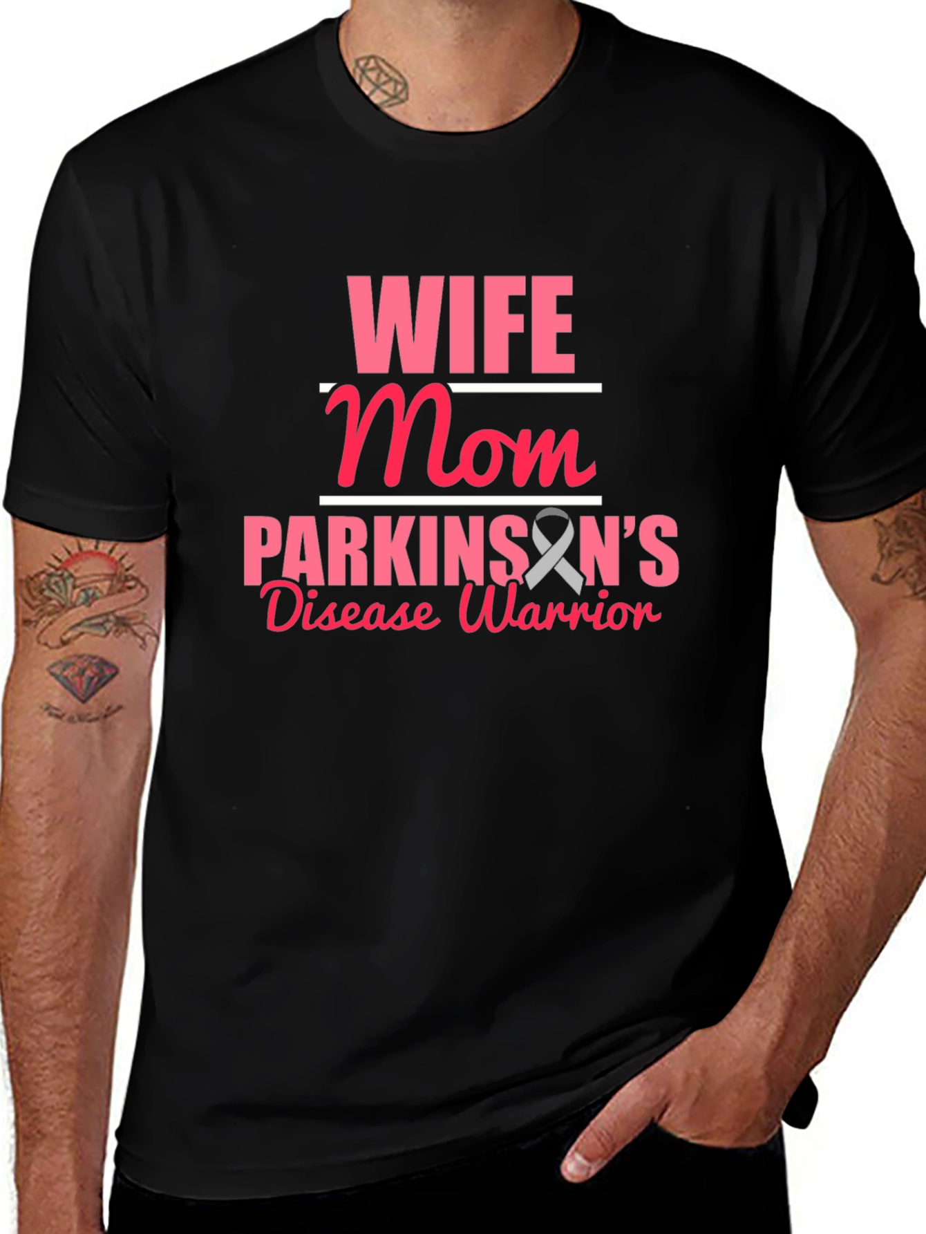Wife Mom Parkinsons Disease Warrior Black T-Shirt